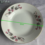 Yamatsu Japan Porcelain Soup Plates – Set of 4 – Pink Floral Pattern – Gold Rim – 24 cm