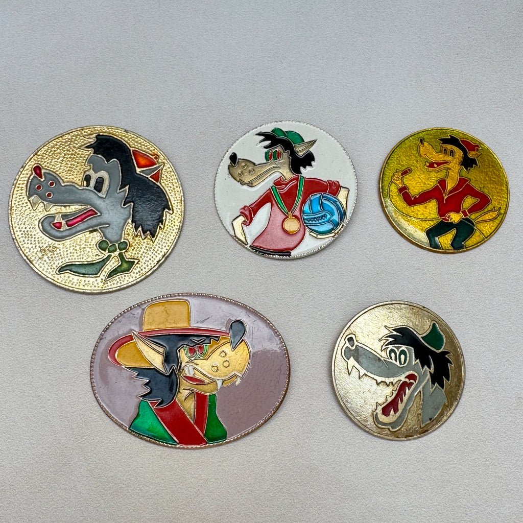 Nu Pogodi! Vintage Soviet Pins – Set of 5 USSR Cartoon Wolf Badges