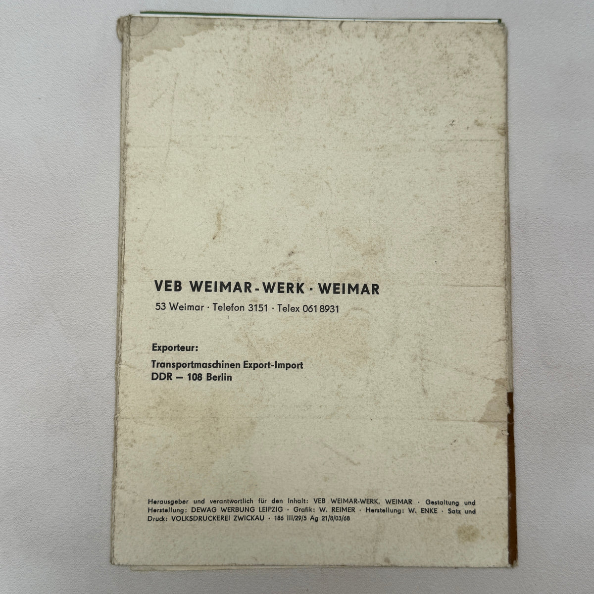 1968 DDR VEB Weimar-Werk Potato Machinery Catalog 15 Russian USSR Sheets