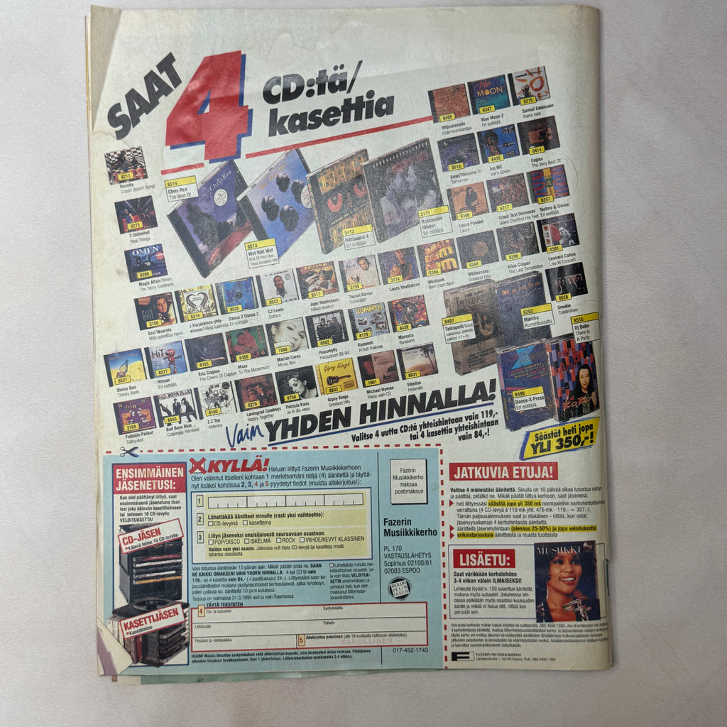 Suosikki 1/1995 back cover music club ad