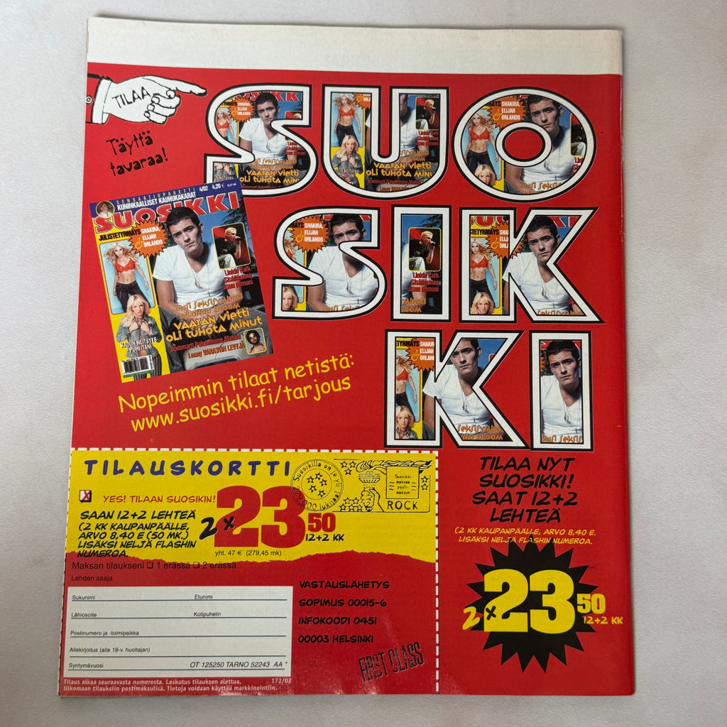 Suosikki 4/2002 back cover subscription card