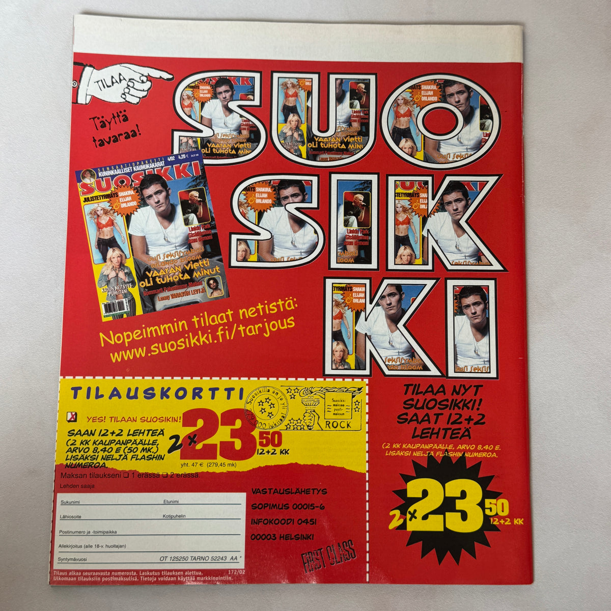 Suosikki 4/2002 back cover subscription card