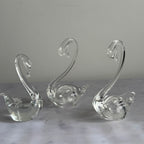 Hand Blown Clear Glass Swan Family – Set of 3