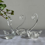 Hand Blown Clear Glass Swan Family – Set of 3