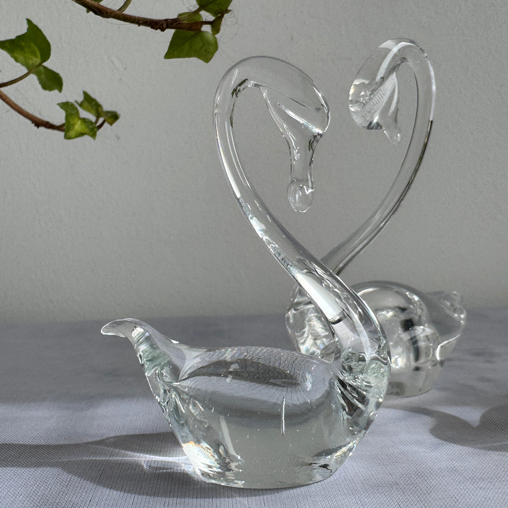 Hand Blown Clear Glass Swan Family – Set of 3