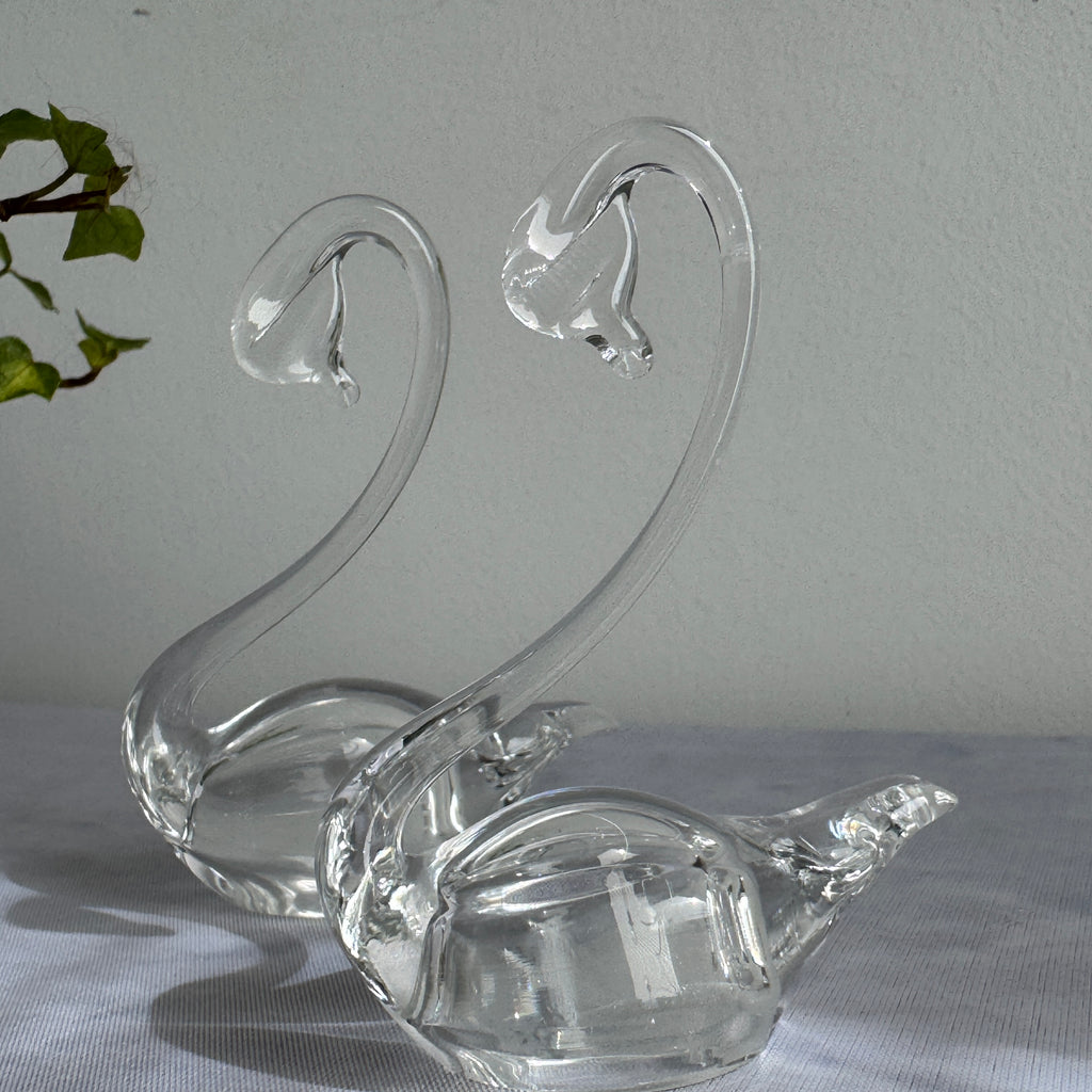Hand Blown Clear Glass Swan Family – Set of 3