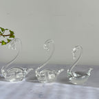 Hand Blown Clear Glass Swan Family – Set of 3