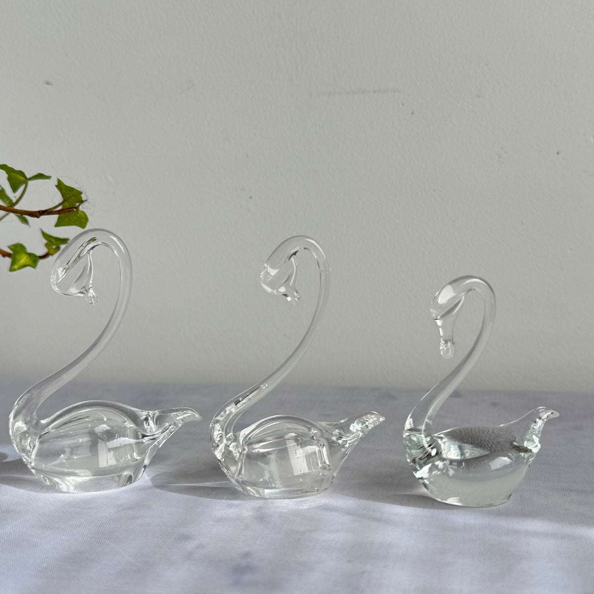 Hand Blown Clear Glass Swan Family – Set of 3