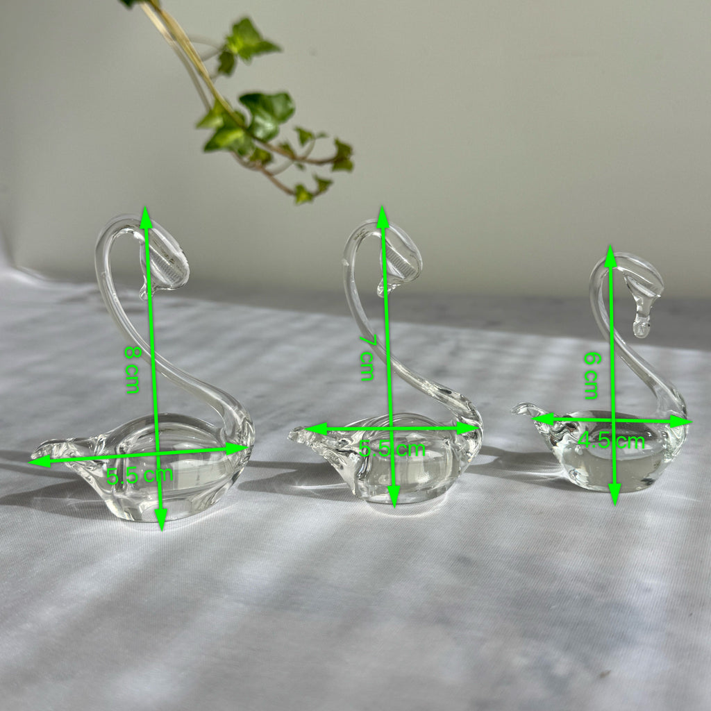 Hand Blown Clear Glass Swan Family – Set of 3