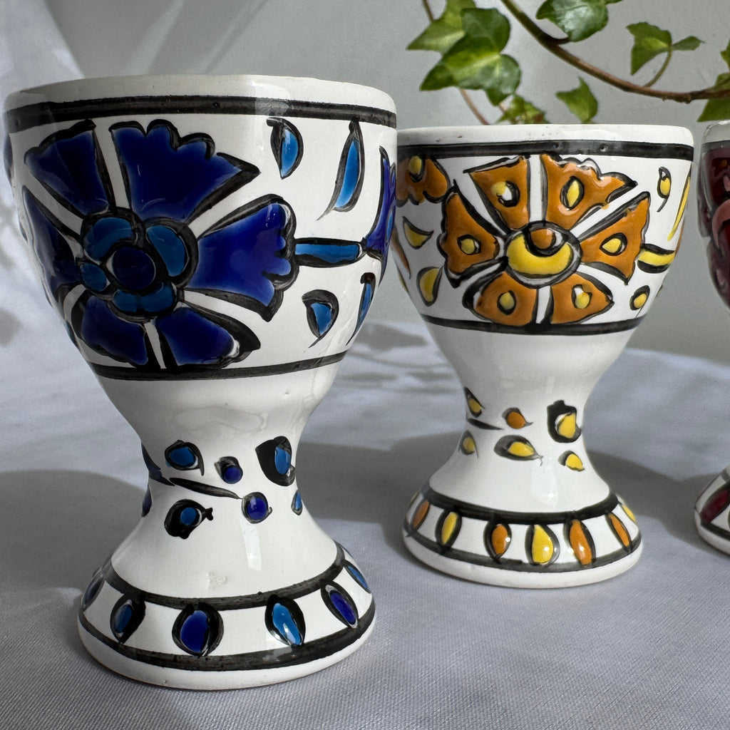 Hand-Painted Greek Egg Cups – Set of 5, Rhodes Pottery