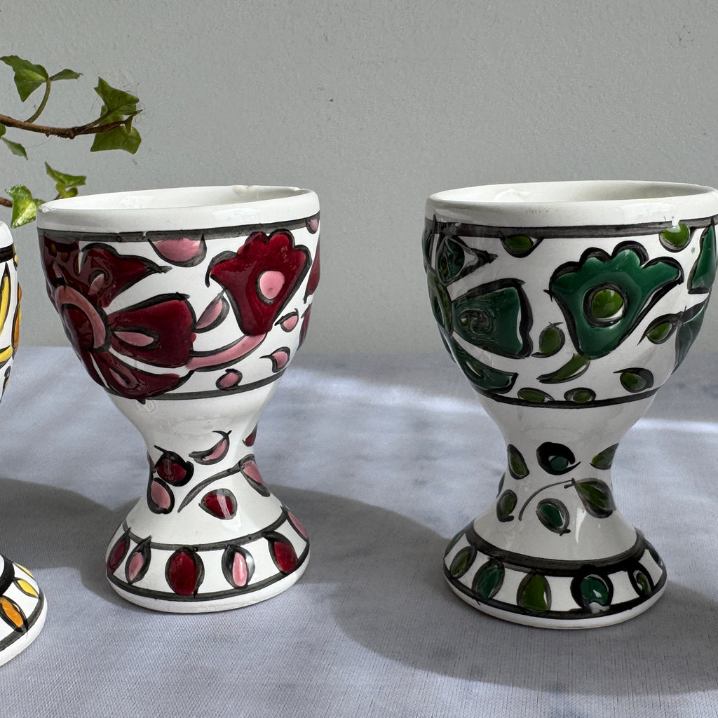Hand-Painted Greek Egg Cups – Set of 5, Rhodes Pottery