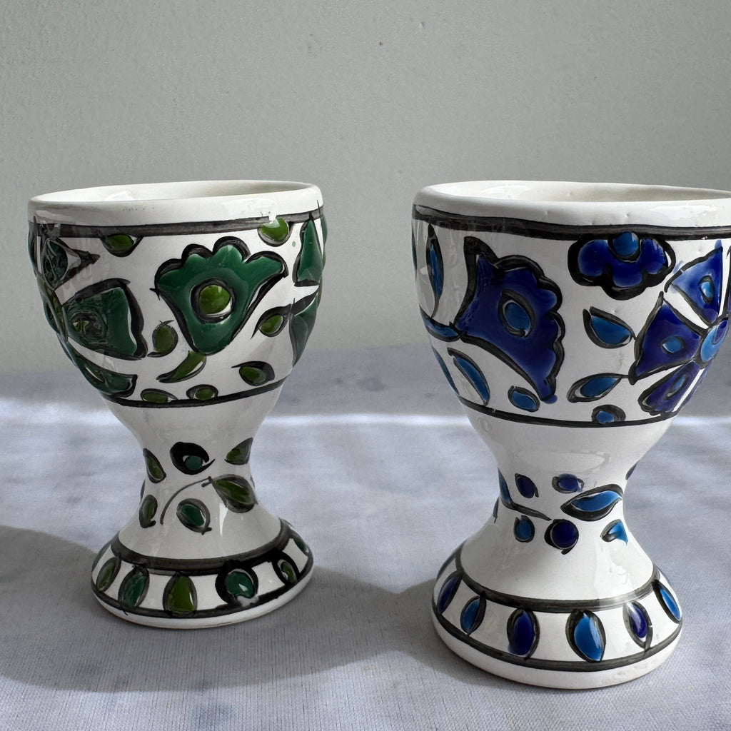 Hand-Painted Greek Egg Cups – Set of 5, Rhodes Pottery