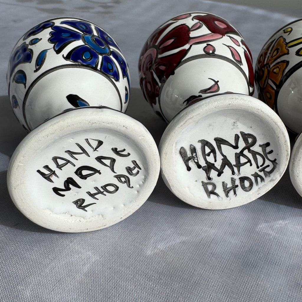 Hand-Painted Greek Egg Cups – Set of 5, Rhodes Pottery
