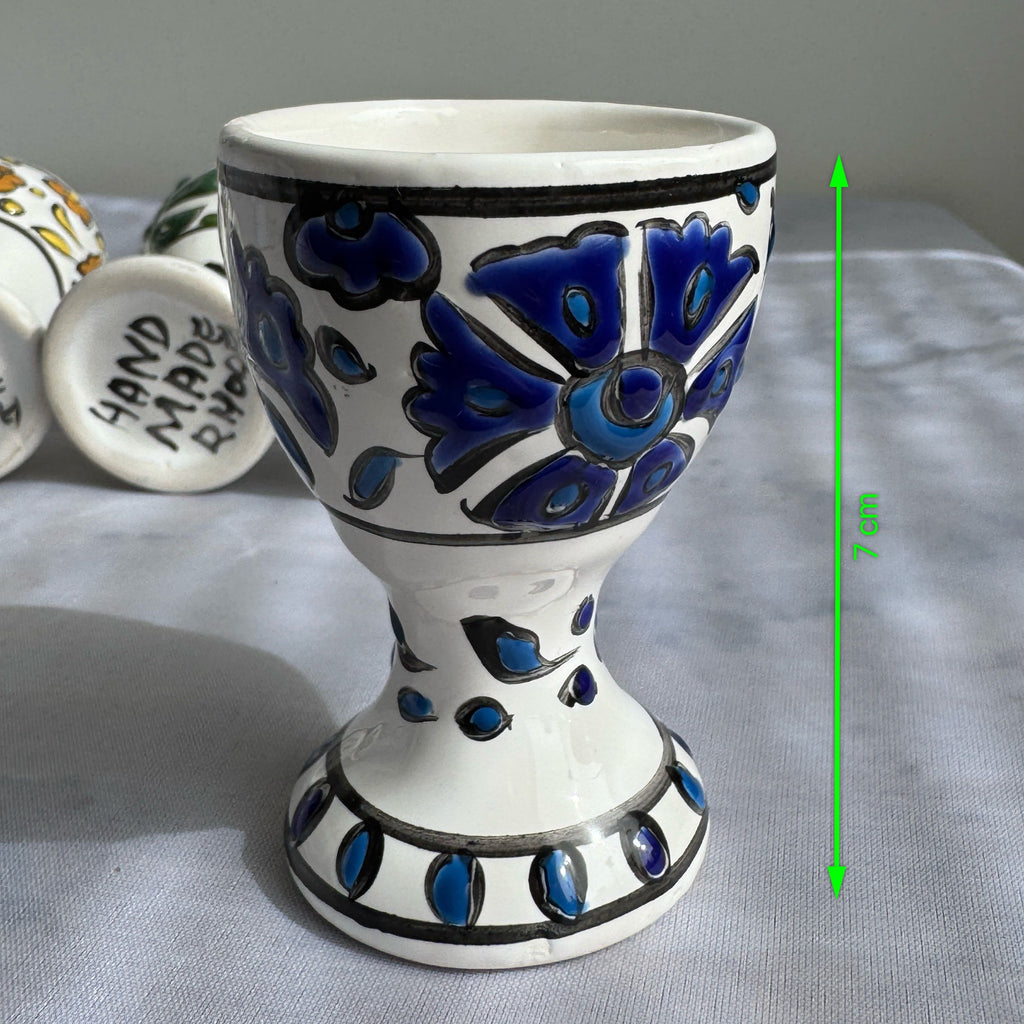 Hand-Painted Greek Egg Cups – Set of 5, Rhodes Pottery