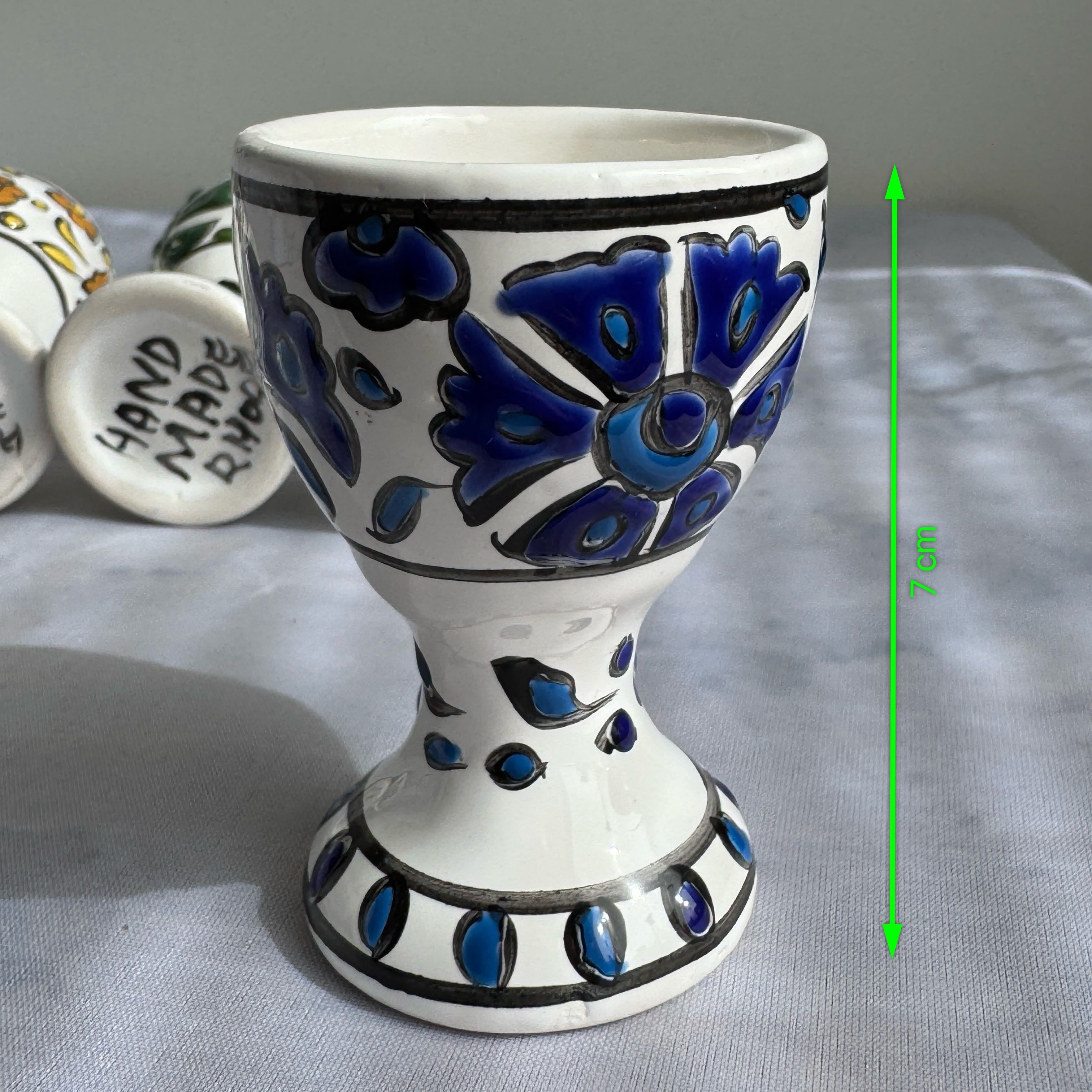 Hand-Painted Greek Egg Cups – Set of 5, Rhodes Pottery