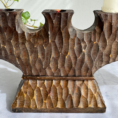 1960s Hand-Carved Wooden Seven-Light Candelabra