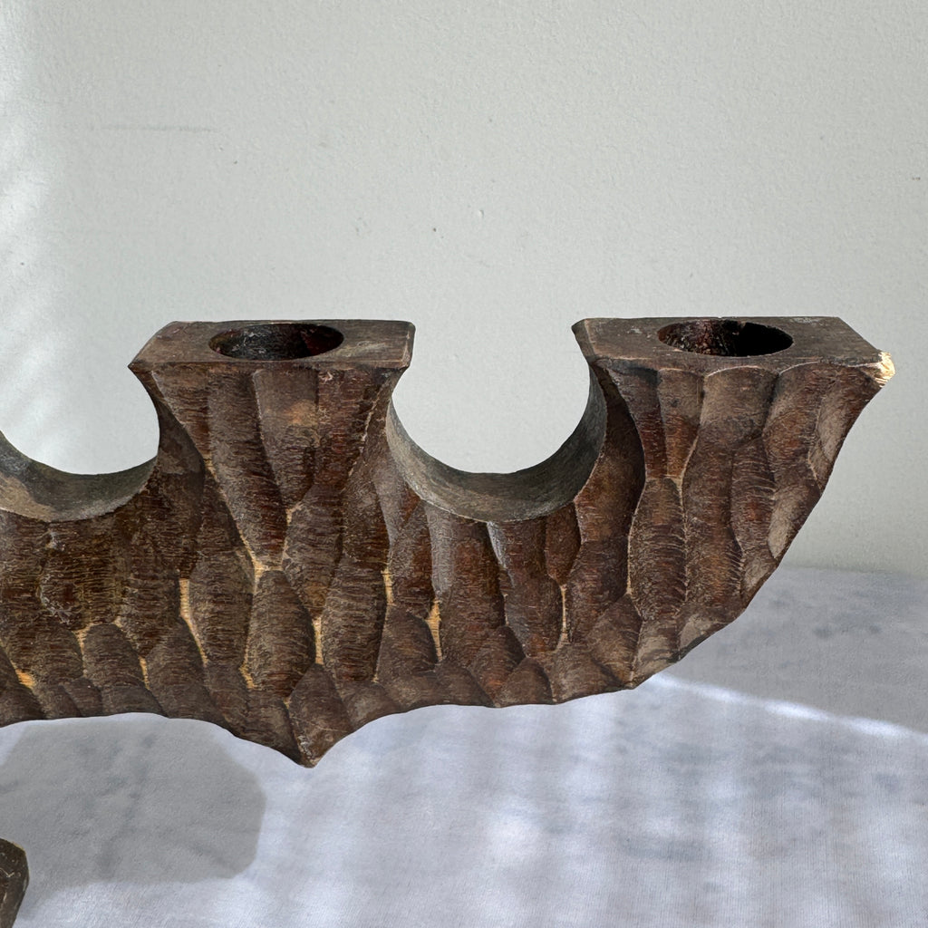 1960s Hand-Carved Wooden Seven-Light Candelabra