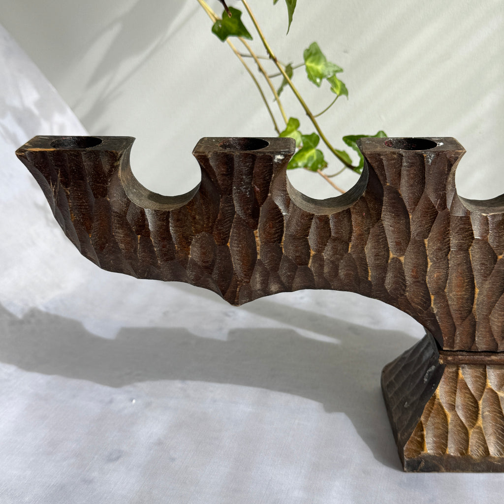 1960s Hand-Carved Wooden Seven-Light Candelabra