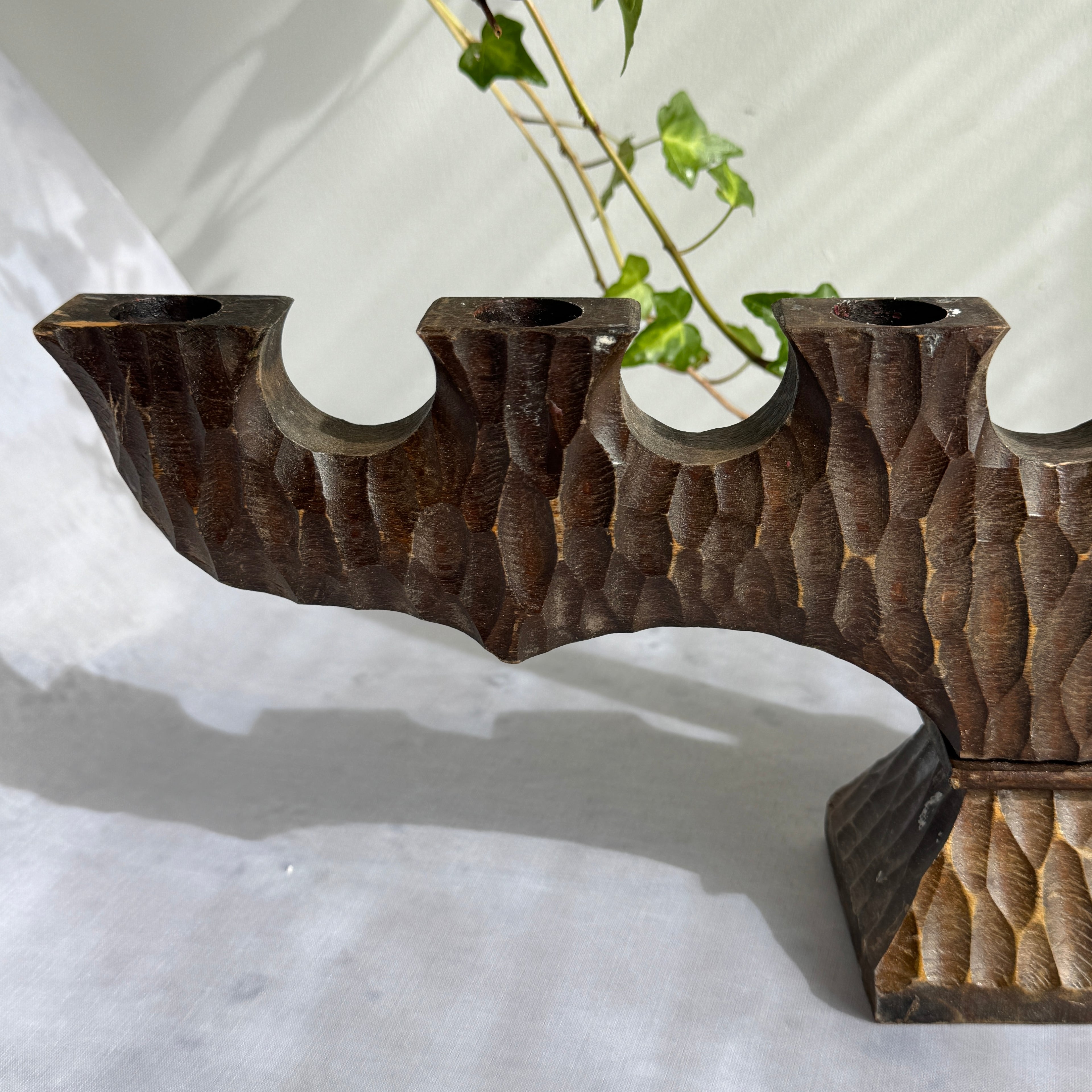 1960s Hand-Carved Wooden Seven-Light Candelabra