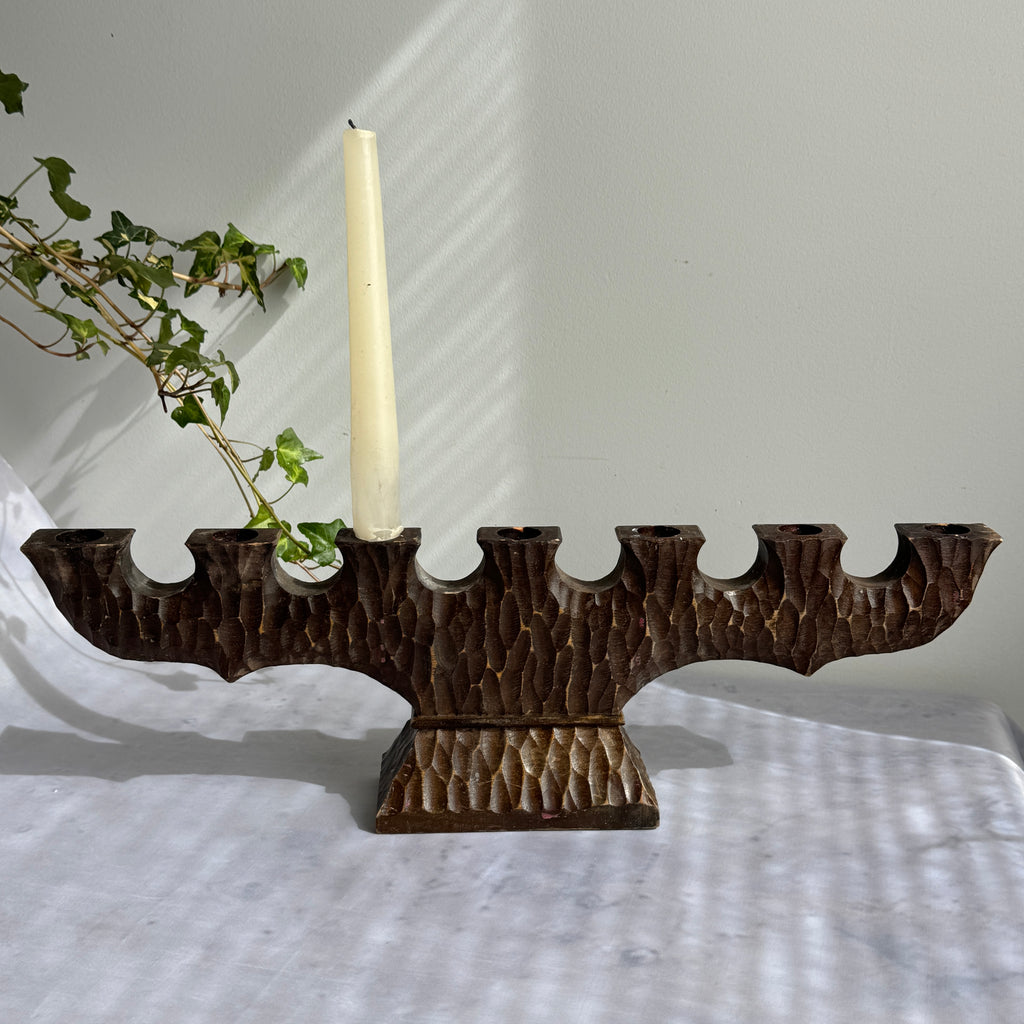 1960s Hand-Carved Wooden Seven-Light Candelabra