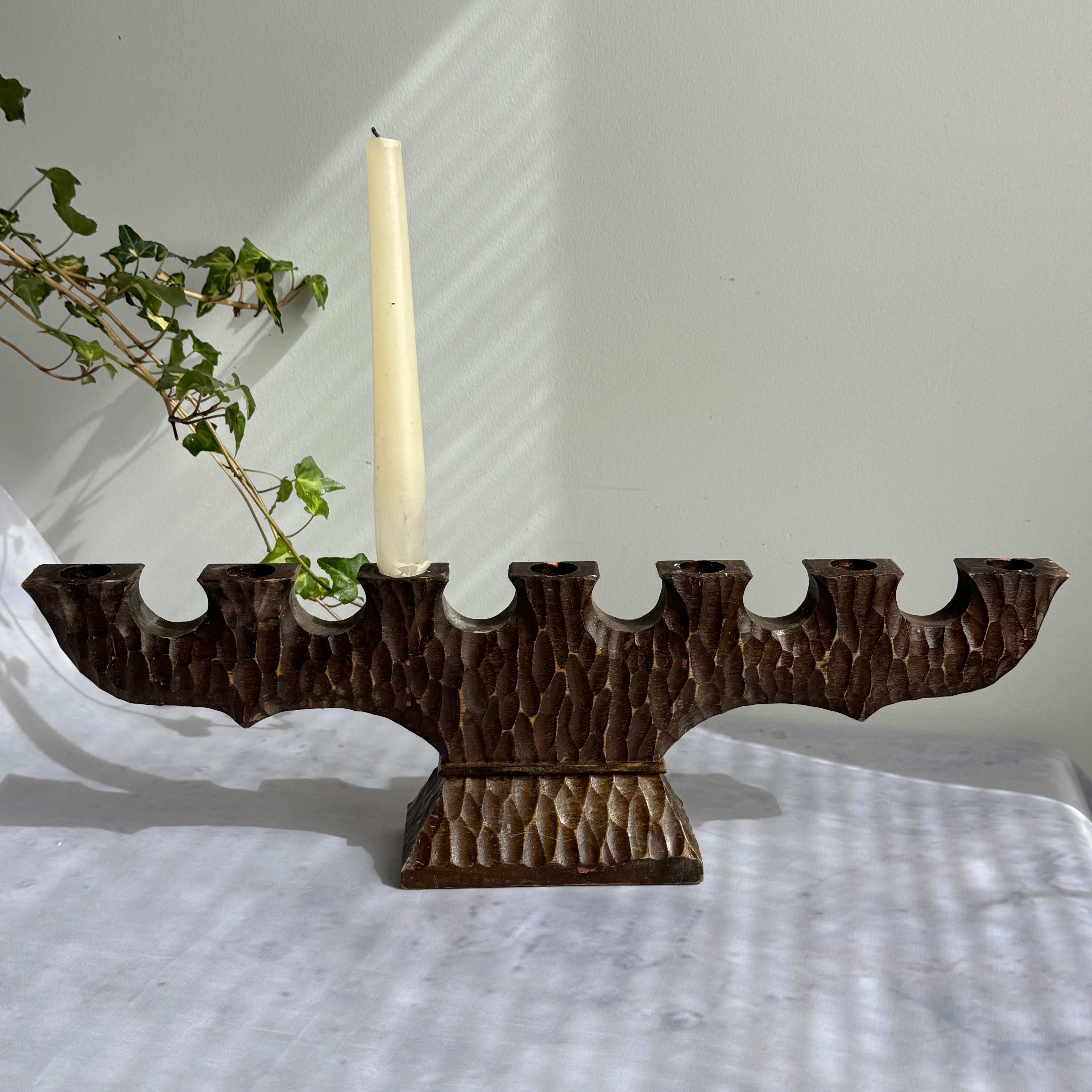 1960s Hand-Carved Wooden Seven-Light Candelabra