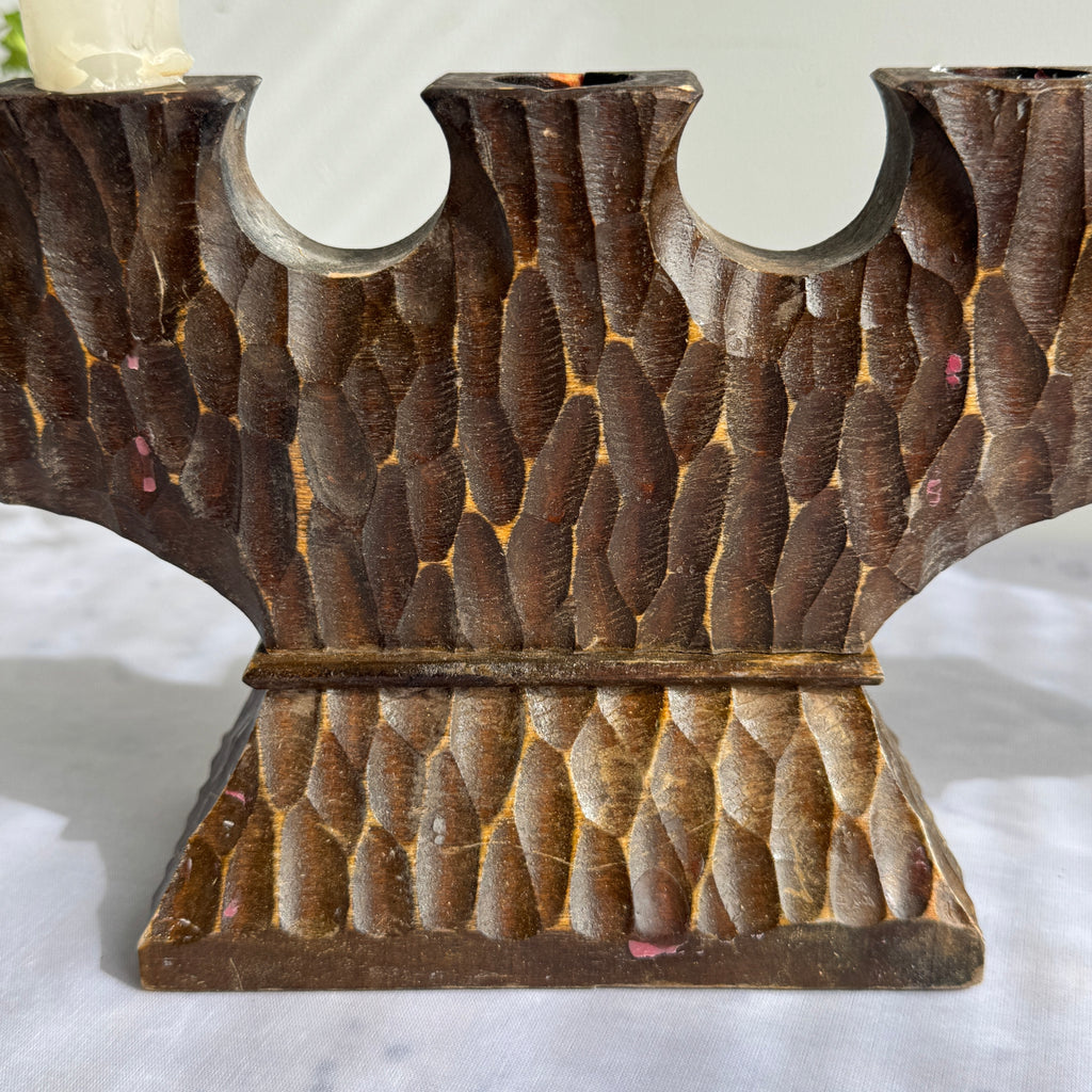 1960s Hand-Carved Wooden Seven-Light Candelabra