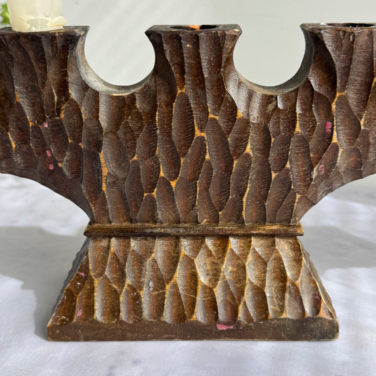 1960s Hand-Carved Wooden Seven-Light Candelabra