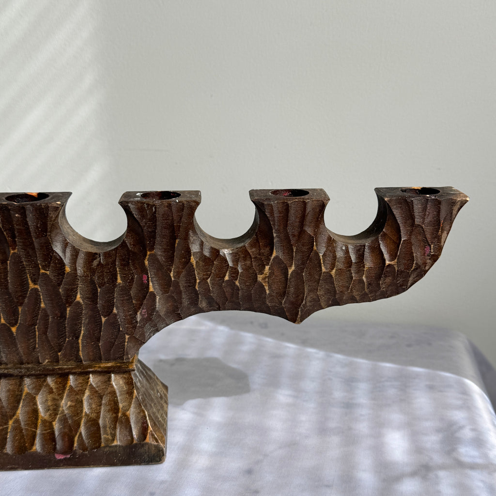 1960s Hand-Carved Wooden Seven-Light Candelabra