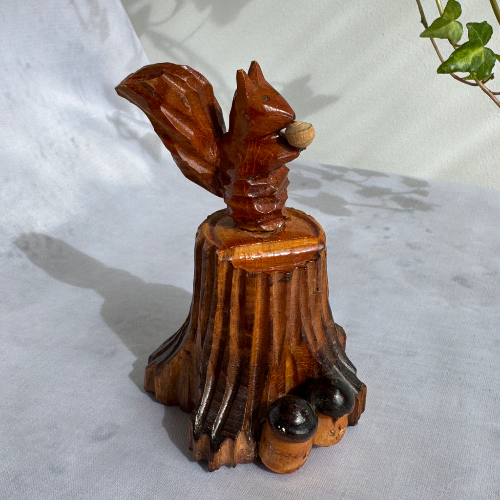Hand Carved Wooden Squirrel with Acorn