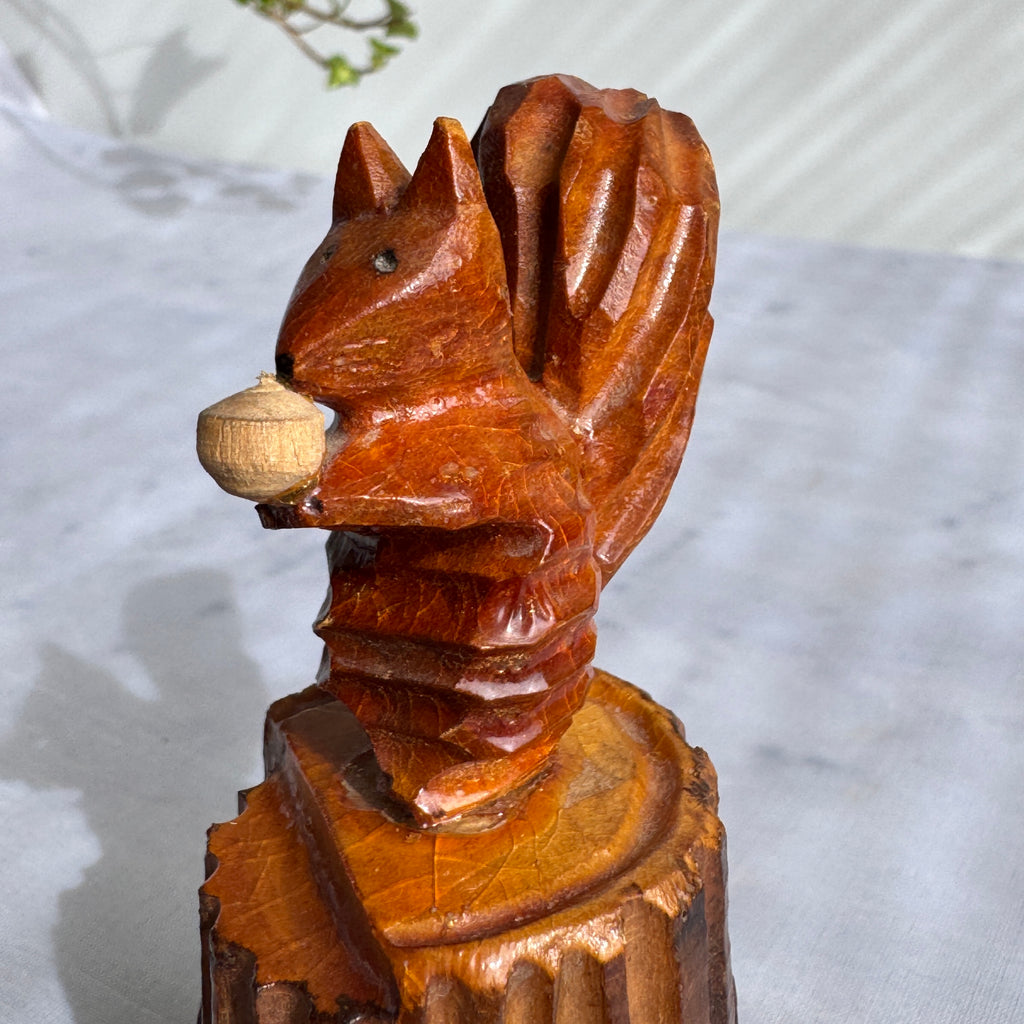 Hand Carved Wooden Squirrel with Acorn