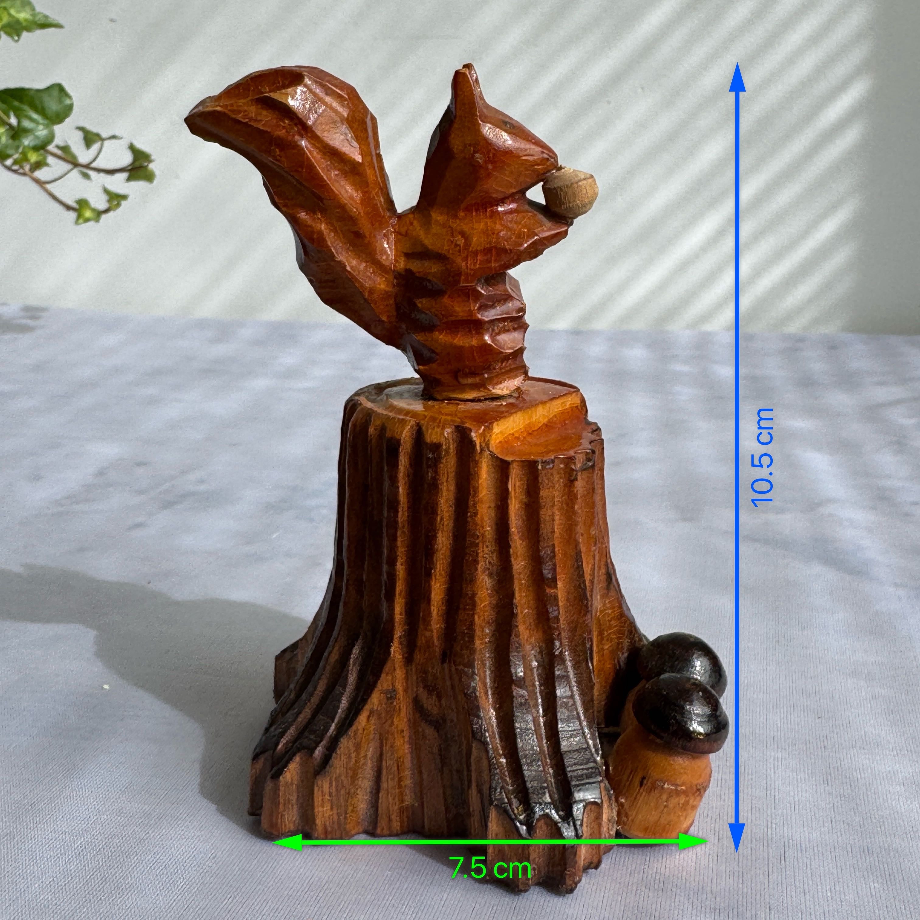 Hand Carved Wooden Squirrel with Acorn