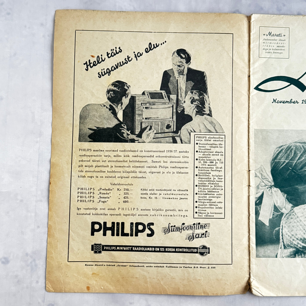 Maret Magazine November 1936 No.11 Estonian Women's Magazine Pre-War Issue