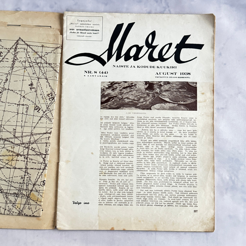 Maret Magazine August 1938 No. 8 Estonian Fashion Sewing Patterns Pre-War Baltic Vintage