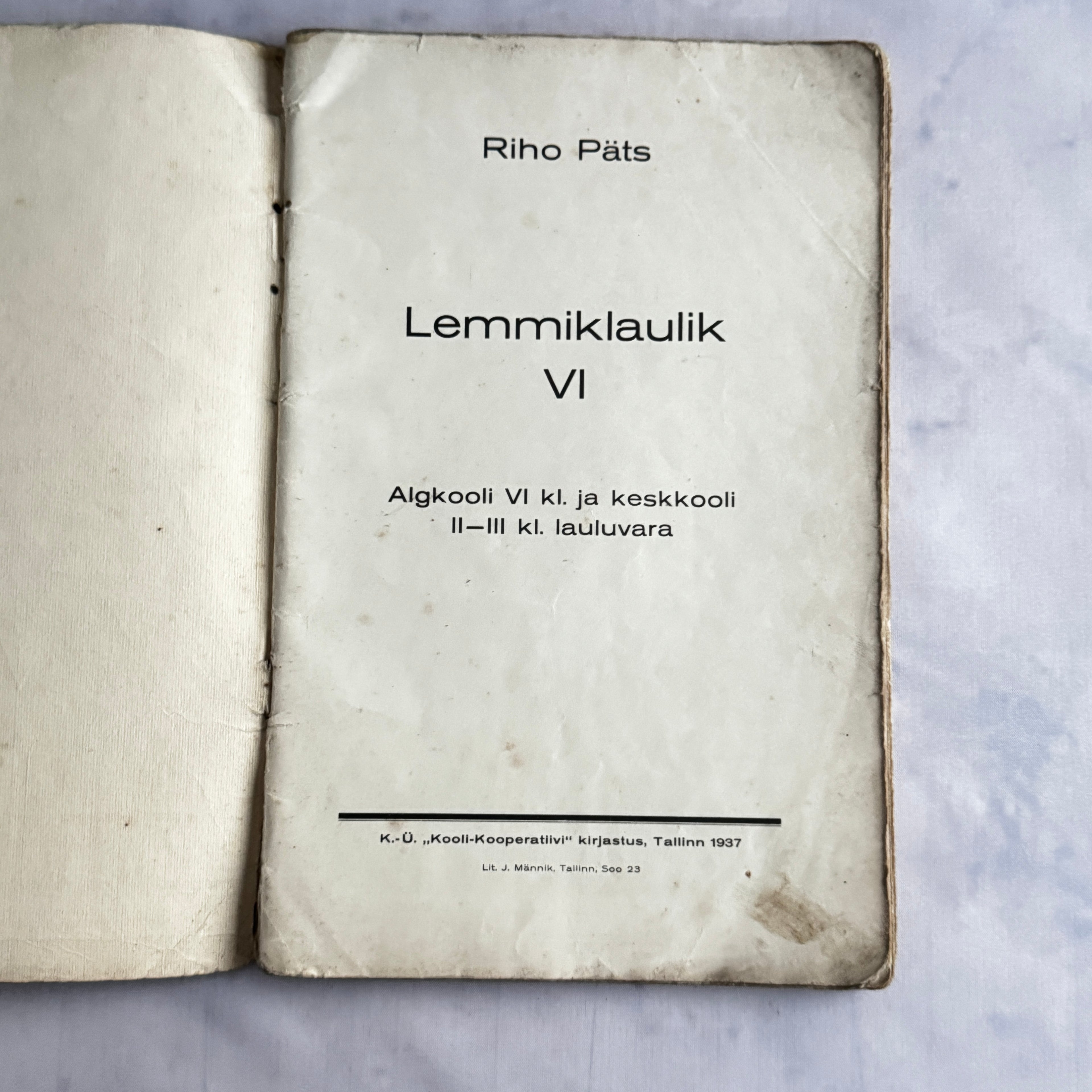Riho Pats Lemmiklaulik VI 1937 Estonian Vintage Songbook