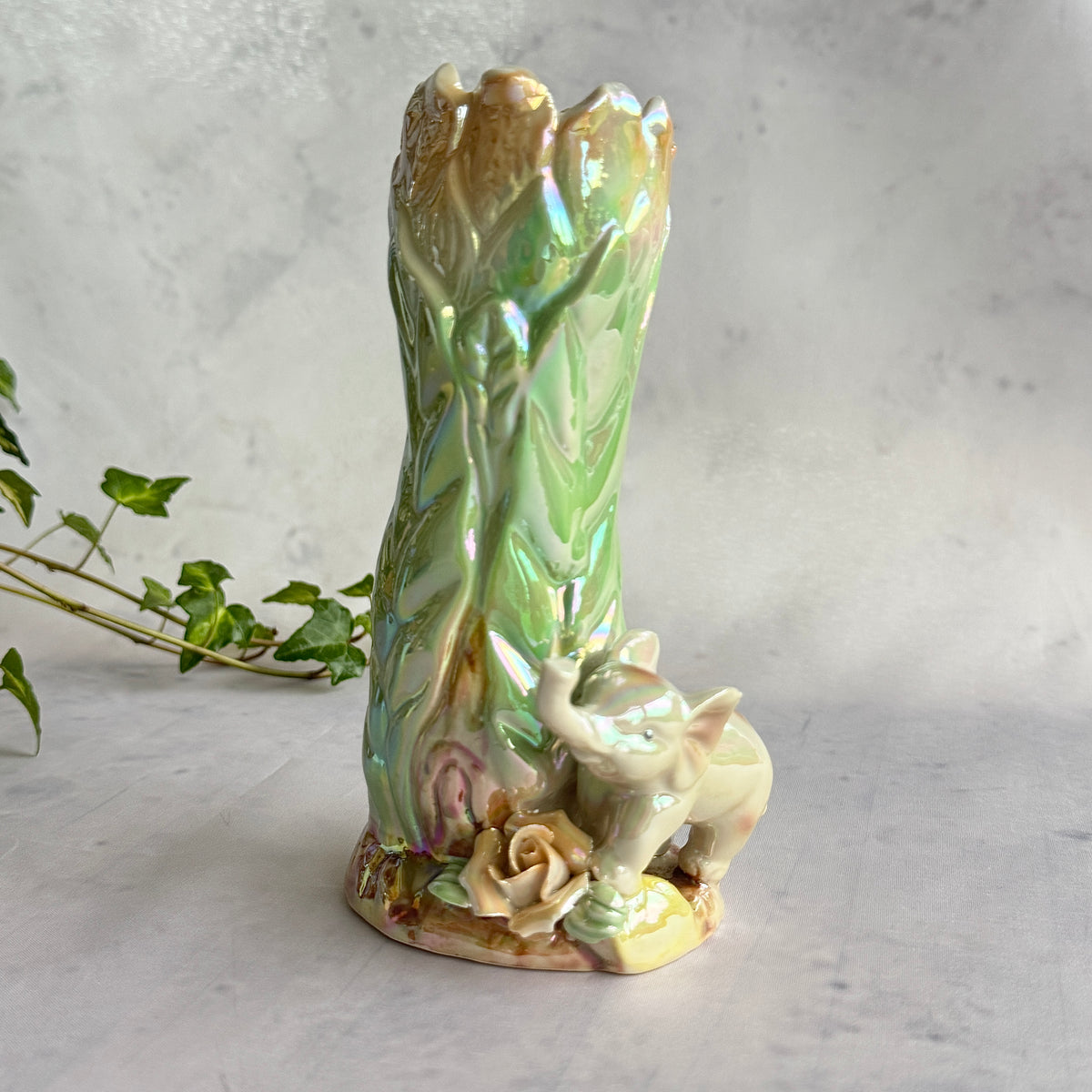 Iridescent Elephant Ceramic Vase – Pearl Lustre