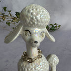 Iridescent Ceramic Poodle Figurine with Rhinestone Eyes