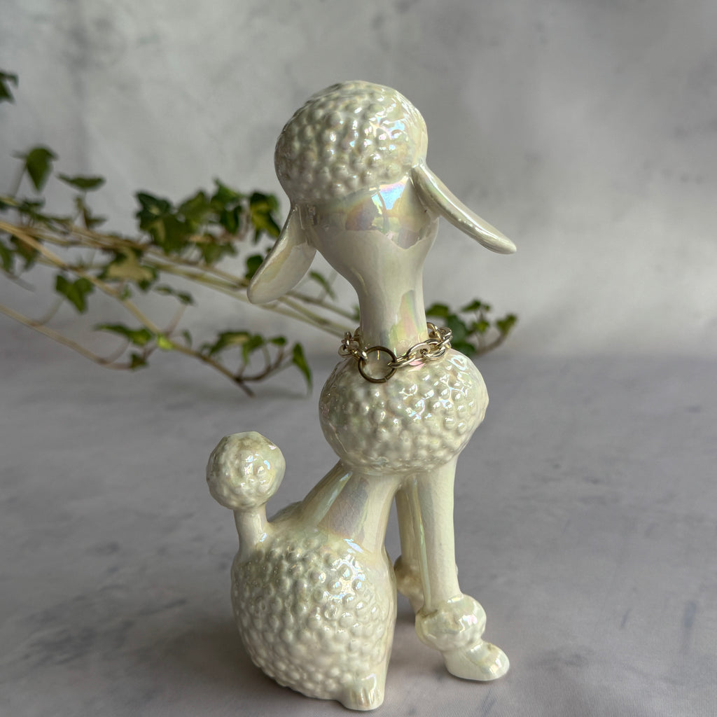 Iridescent Ceramic Poodle Figurine with Rhinestone Eyes