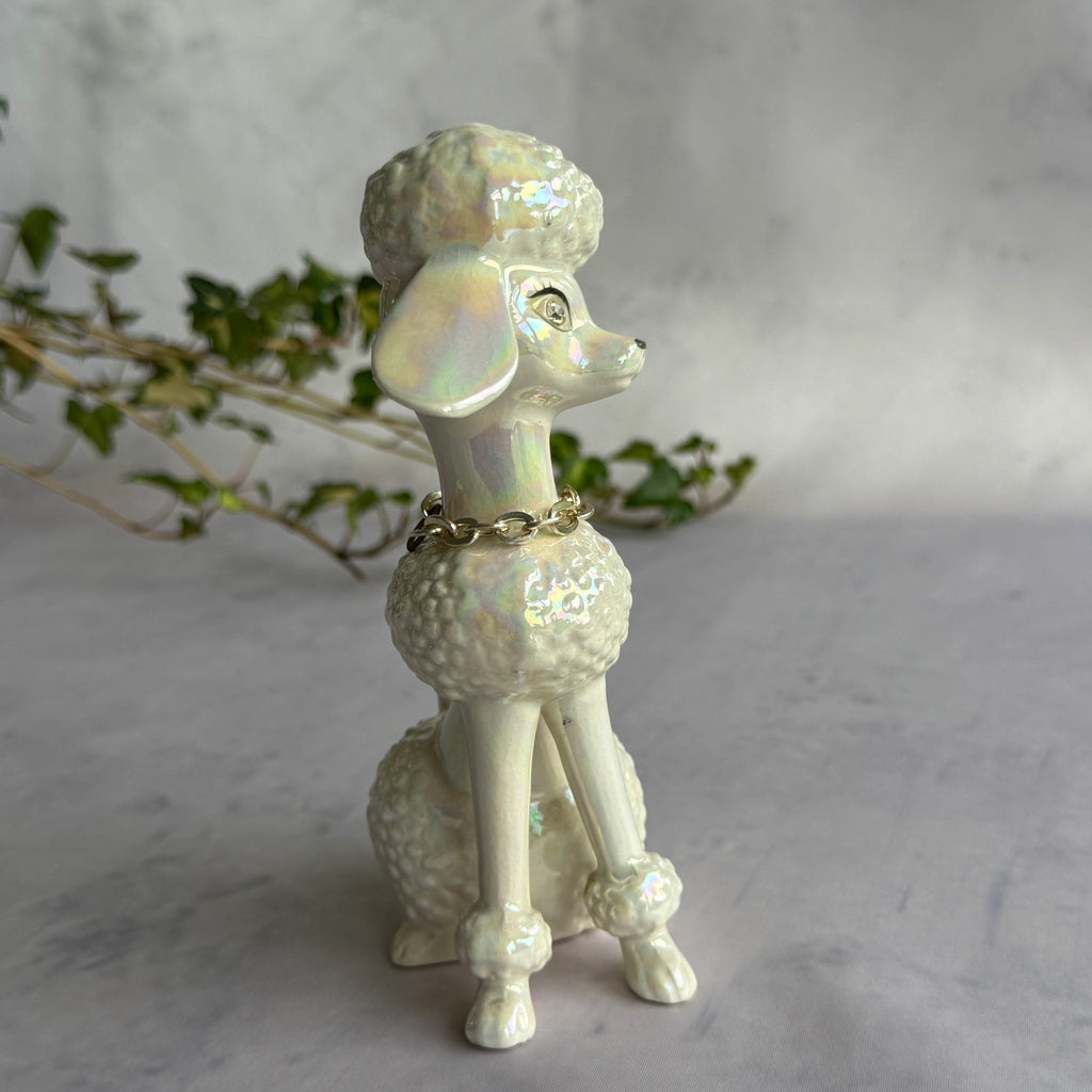 Iridescent Ceramic Poodle Figurine with Rhinestone Eyes