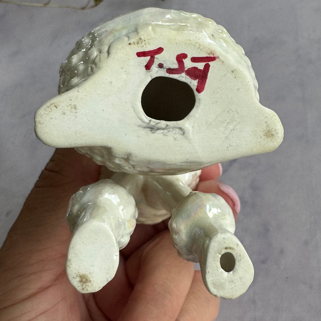 Iridescent Ceramic Poodle Figurine with Rhinestone Eyes