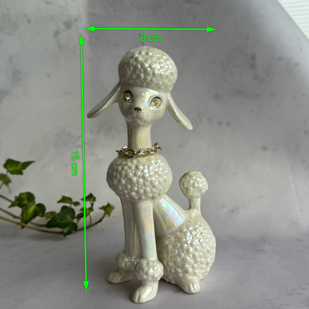 Iridescent Ceramic Poodle Figurine with Rhinestone Eyes