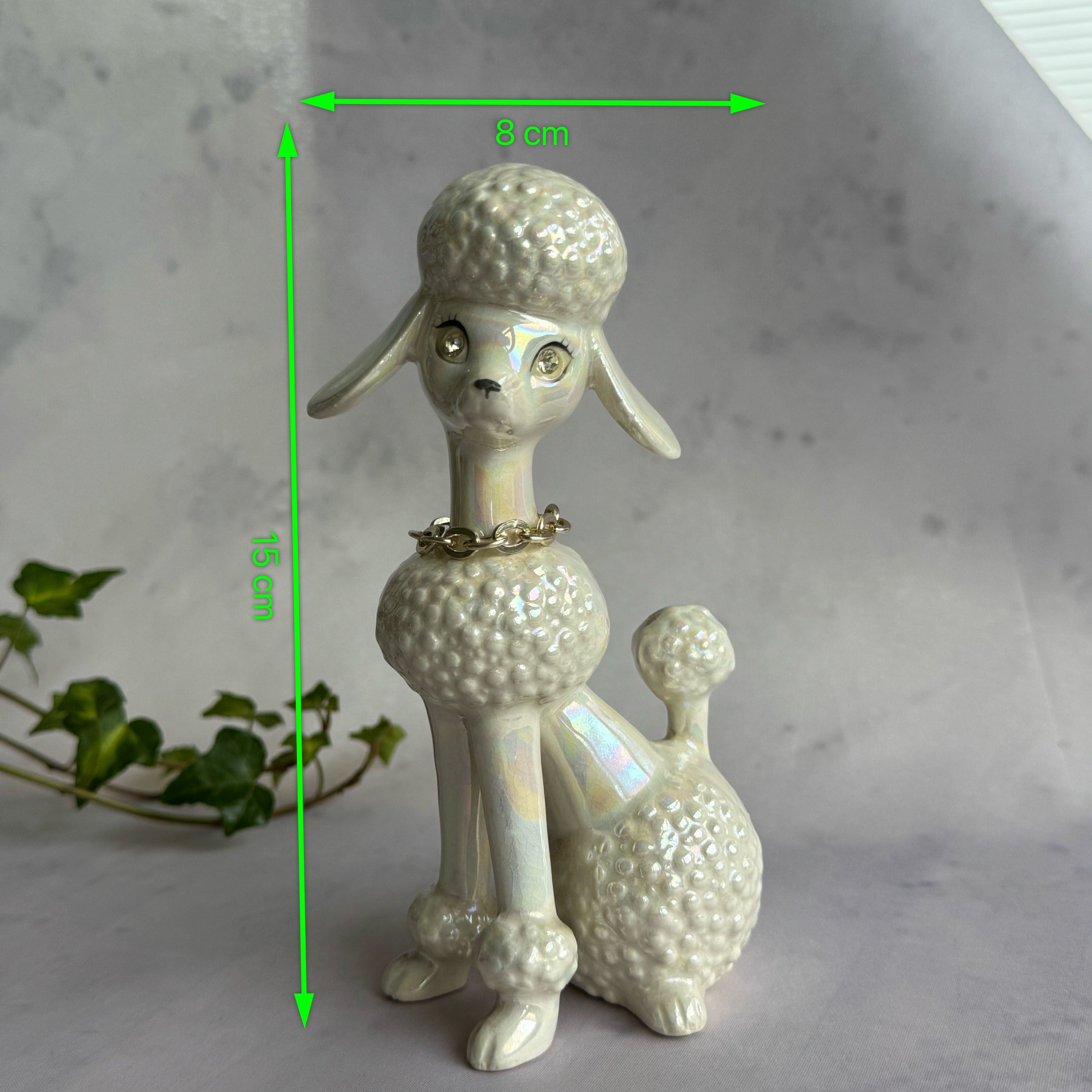 Iridescent Ceramic Poodle Figurine with Rhinestone Eyes