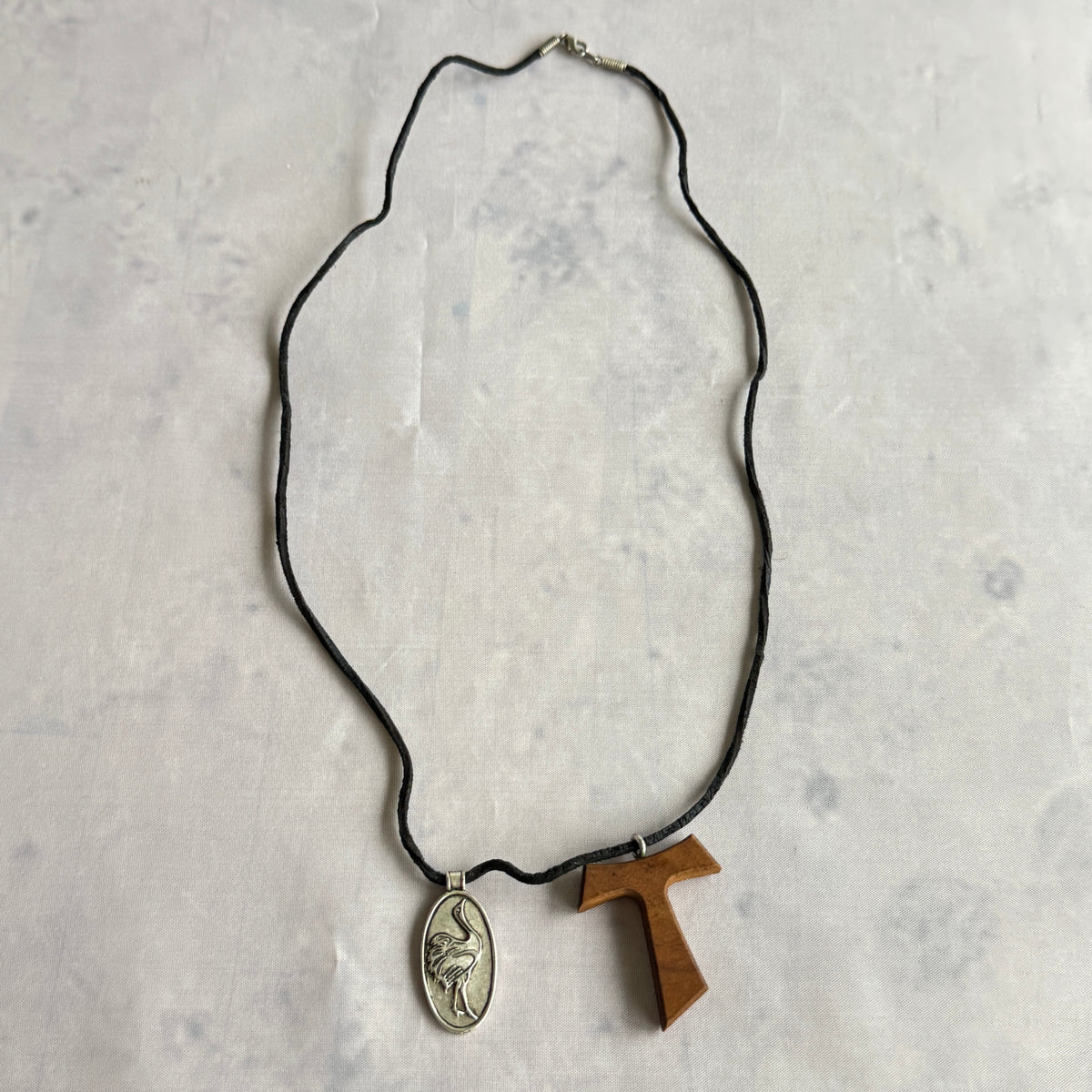 Signed Artisan Crane Heron Bird & Wood Pendant Necklace – Modernist Statement Jewelry