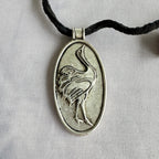 Signed Artisan Crane Heron Bird & Wood Pendant Necklace – Modernist Statement Jewelry