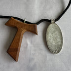 Signed Artisan Crane Heron Bird & Wood Pendant Necklace – Modernist Statement Jewelry