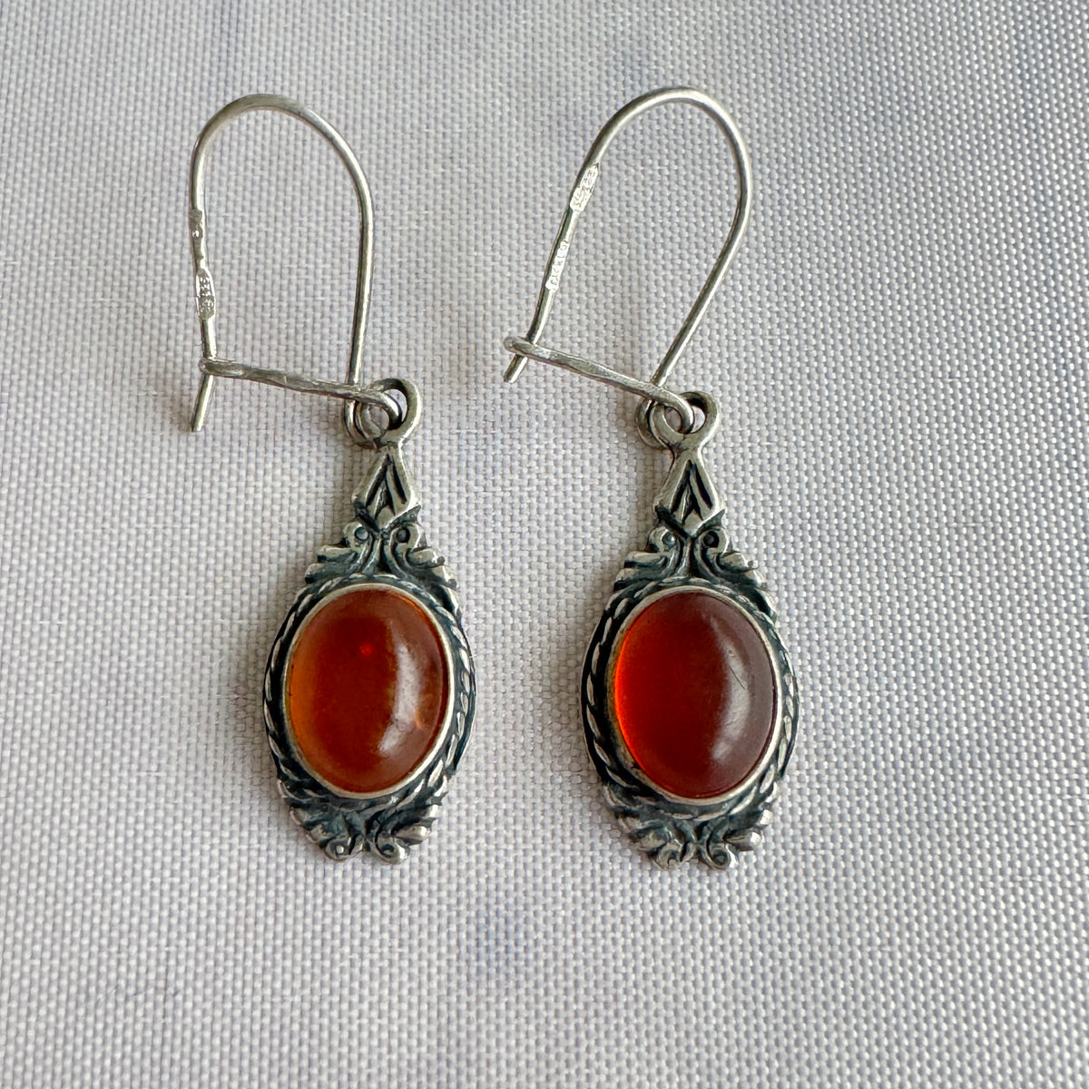 925 Sterling Silver Amber Dangle Earrings – Cognac Amber