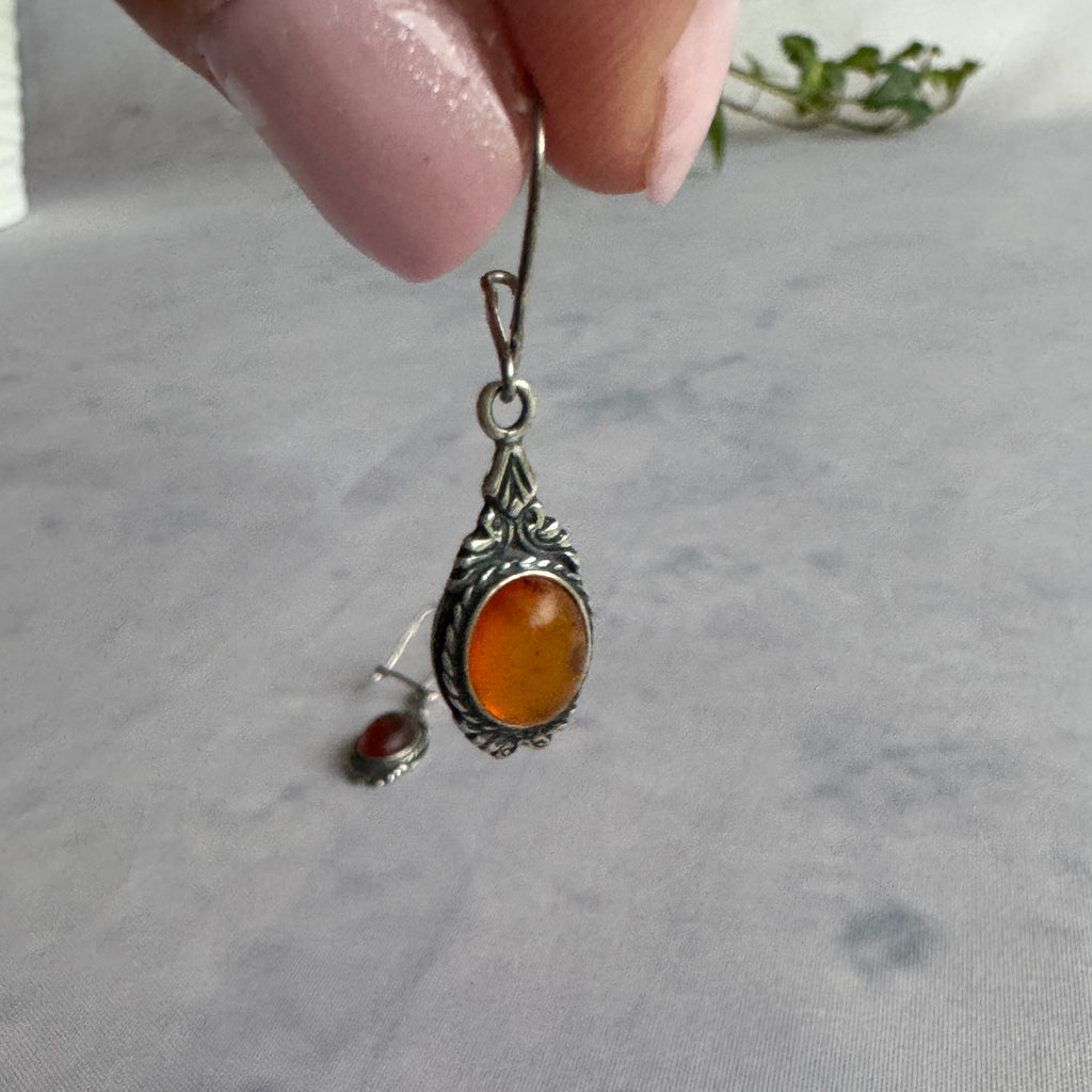 925 Sterling Silver Amber Dangle Earrings – Cognac Amber