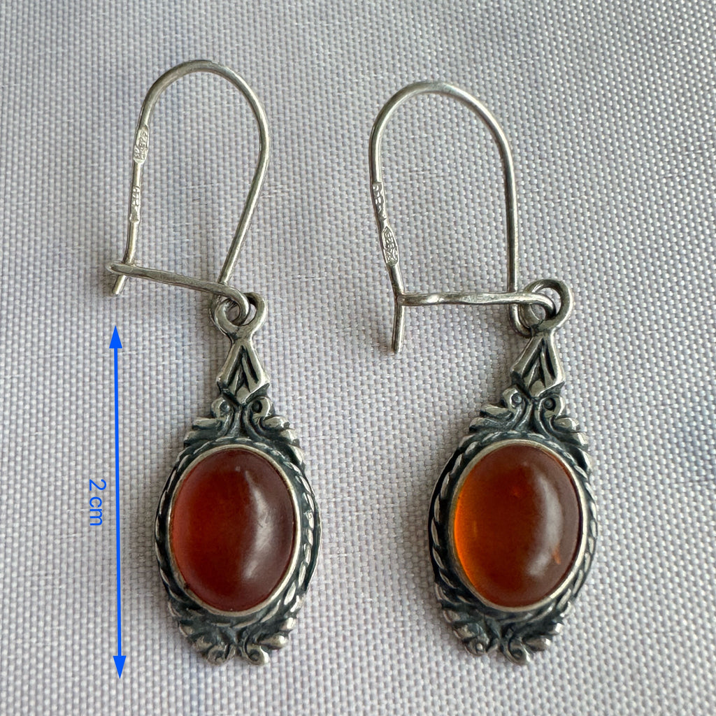 925 Sterling Silver Amber Dangle Earrings – Cognac Amber