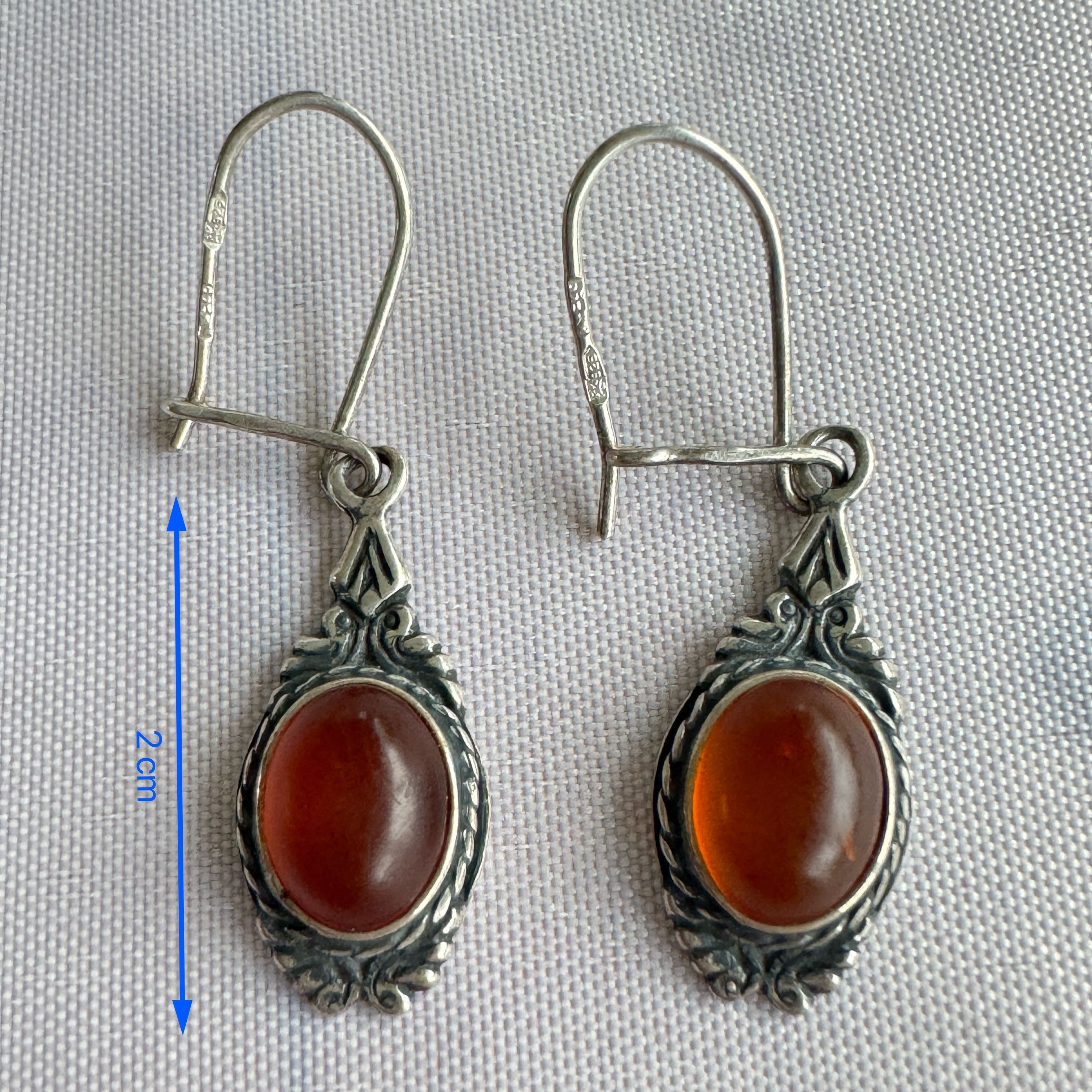 925 Sterling Silver Amber Dangle Earrings – Cognac Amber