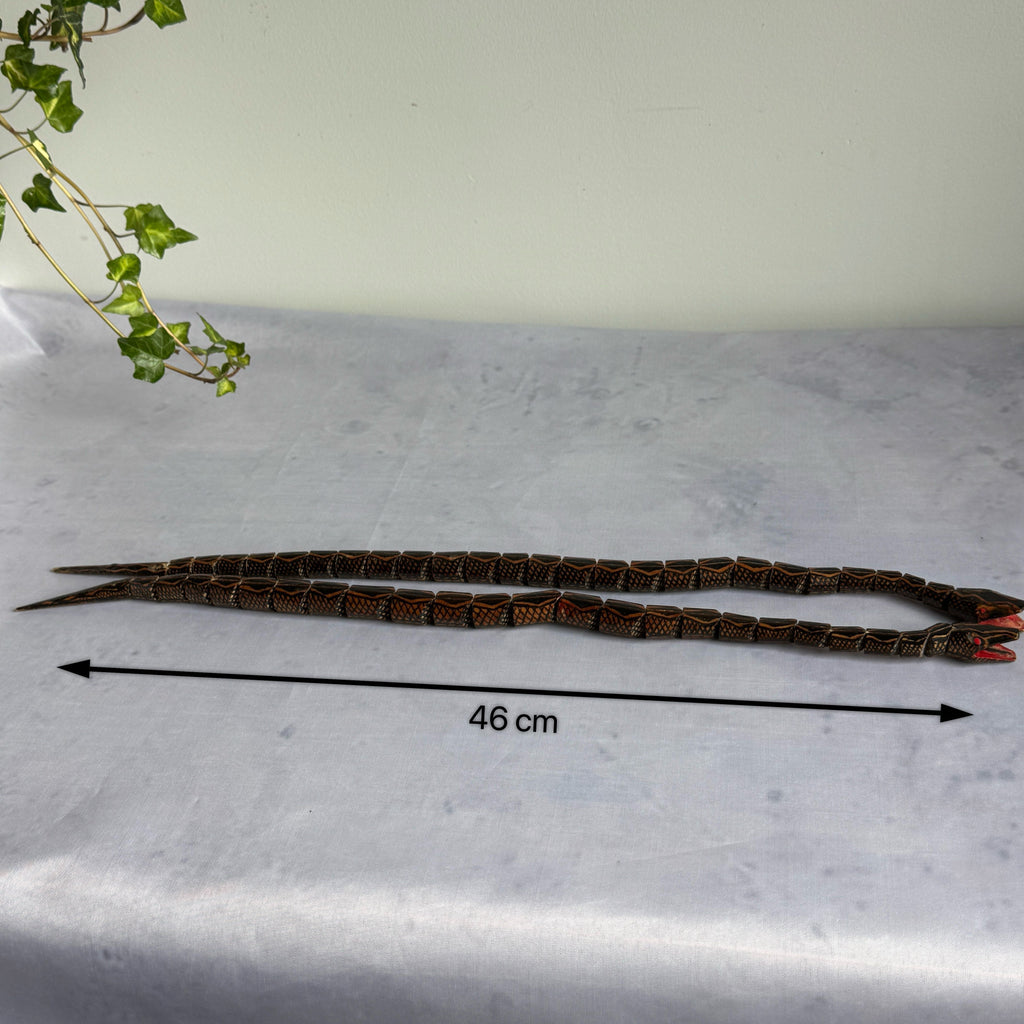 Vintage Articulated Wooden Snakes – Pair of Jointed Folk Art Sculptures