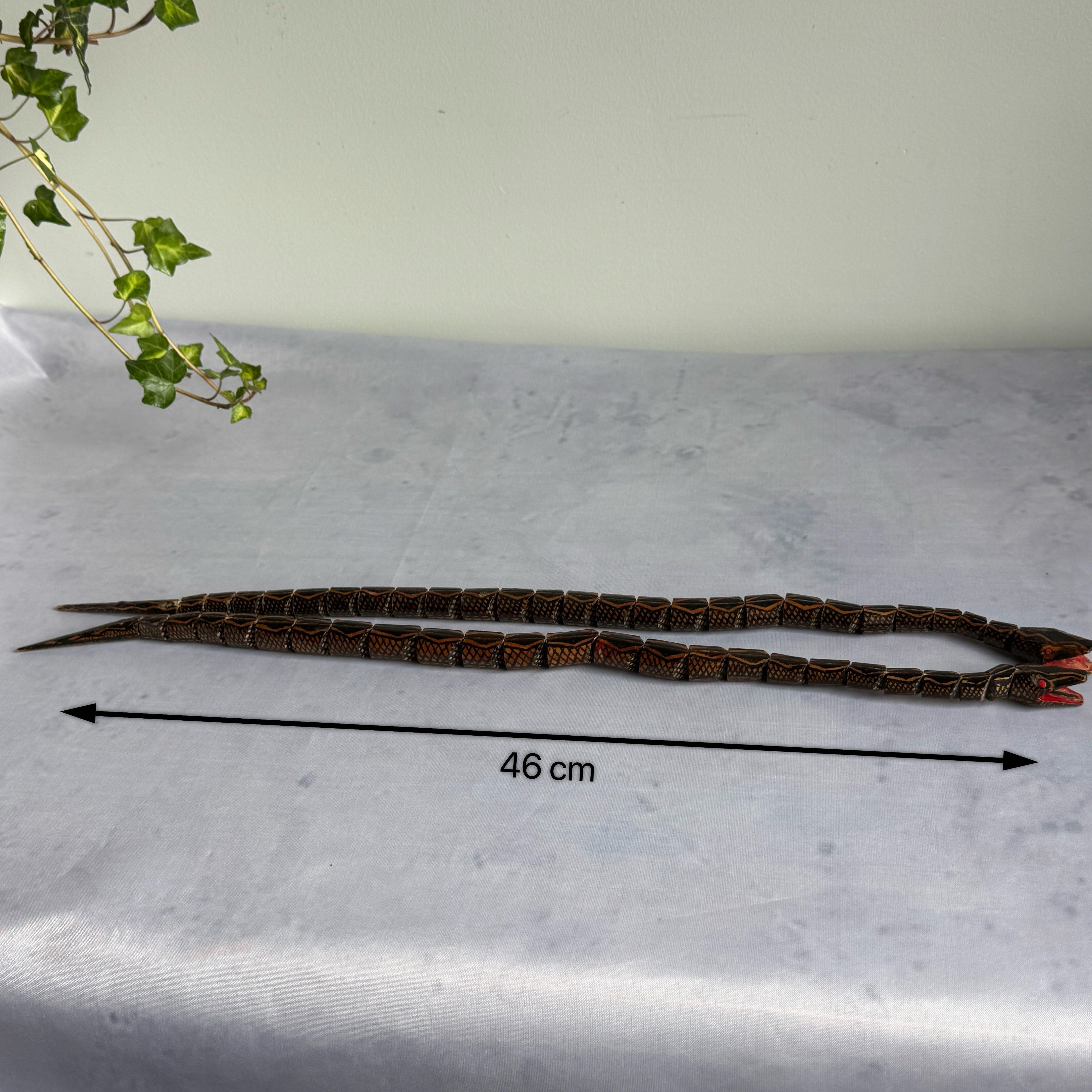 Vintage Articulated Wooden Snakes – Pair of Jointed Folk Art Sculptures